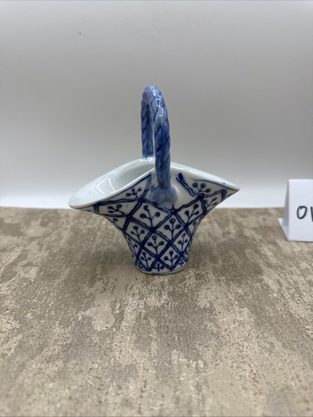 Oriental Style 5.5" Miniature Porcelain Basket Posy Vase Reticulated Chinoiserie